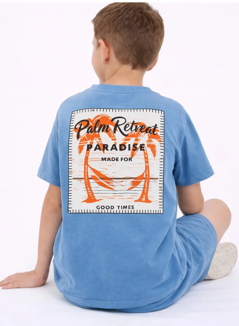 Victor And Jane  Boys Palm Runner Printed T-Shirt & Grey Shorts Set for Men | Best Price UAE